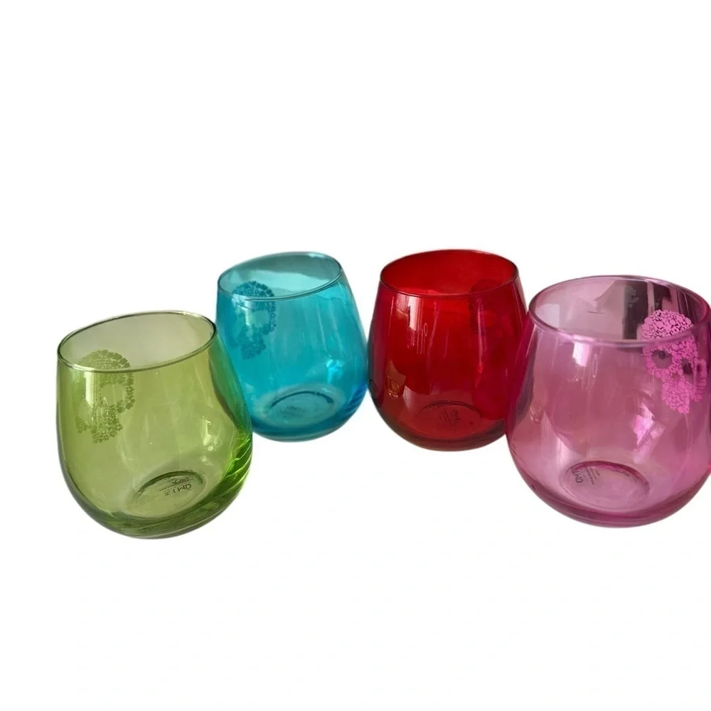 TMD Holdings 4 Floral Skull Stemless Wine Glasses 4 inches Tall New In Box
